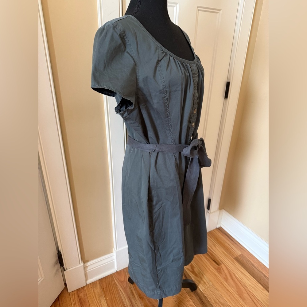 Lands’ End Cotton Blend Belted Midi Dress Grayish Green Women’s Size 18 NWOT - Picture 3 of 12